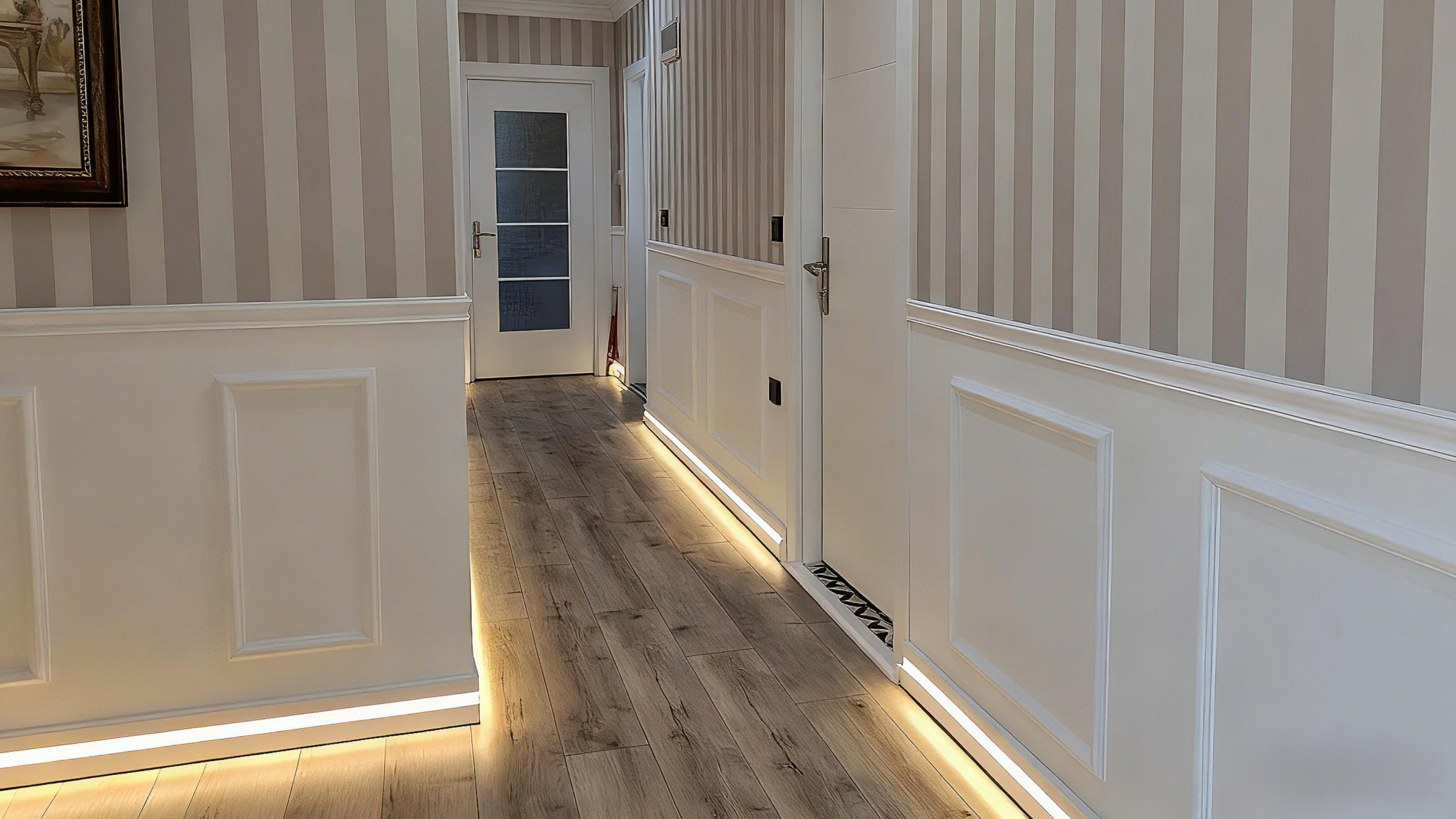 High-end interior decoration scene featuring Mrs. Alu aluminum wall systems and decorative profiles